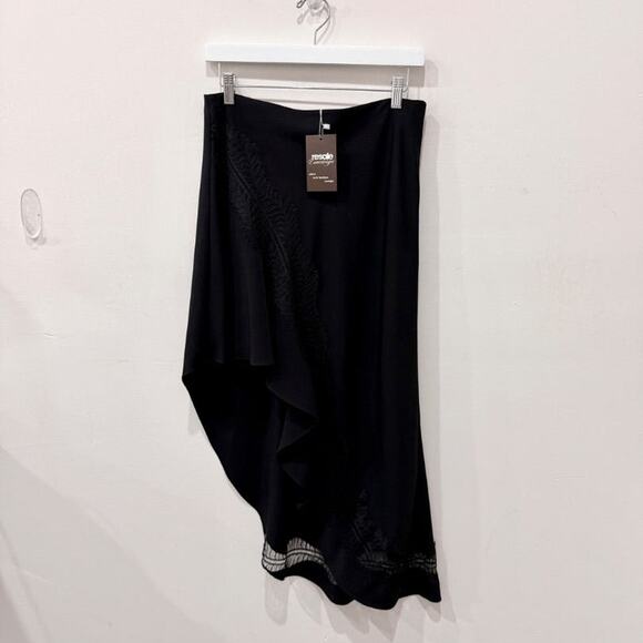 A.L.C. Dixie Asymmetrical Midi Skirt w/ Chantilly Lace Trim Black Women's Size 6 - Picture 2 of 5